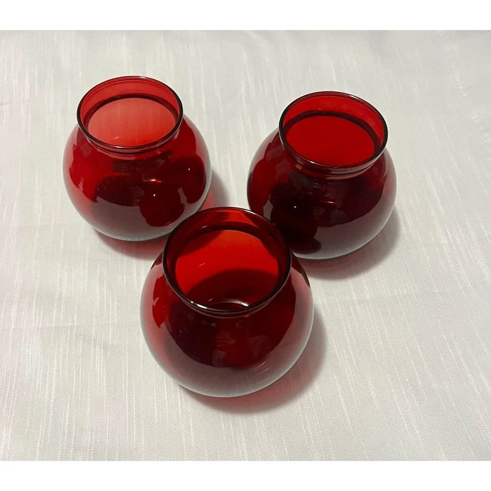 Anchor Hocking Royal Ruby Red Cranberry Glass Ivy Ball Vase Set of 3 Vintage